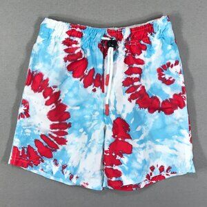 Cat & Jack Swim Trunks Boys Medium 8 Red Blue Tie Dye Swimwear Mesh Lined Pocket